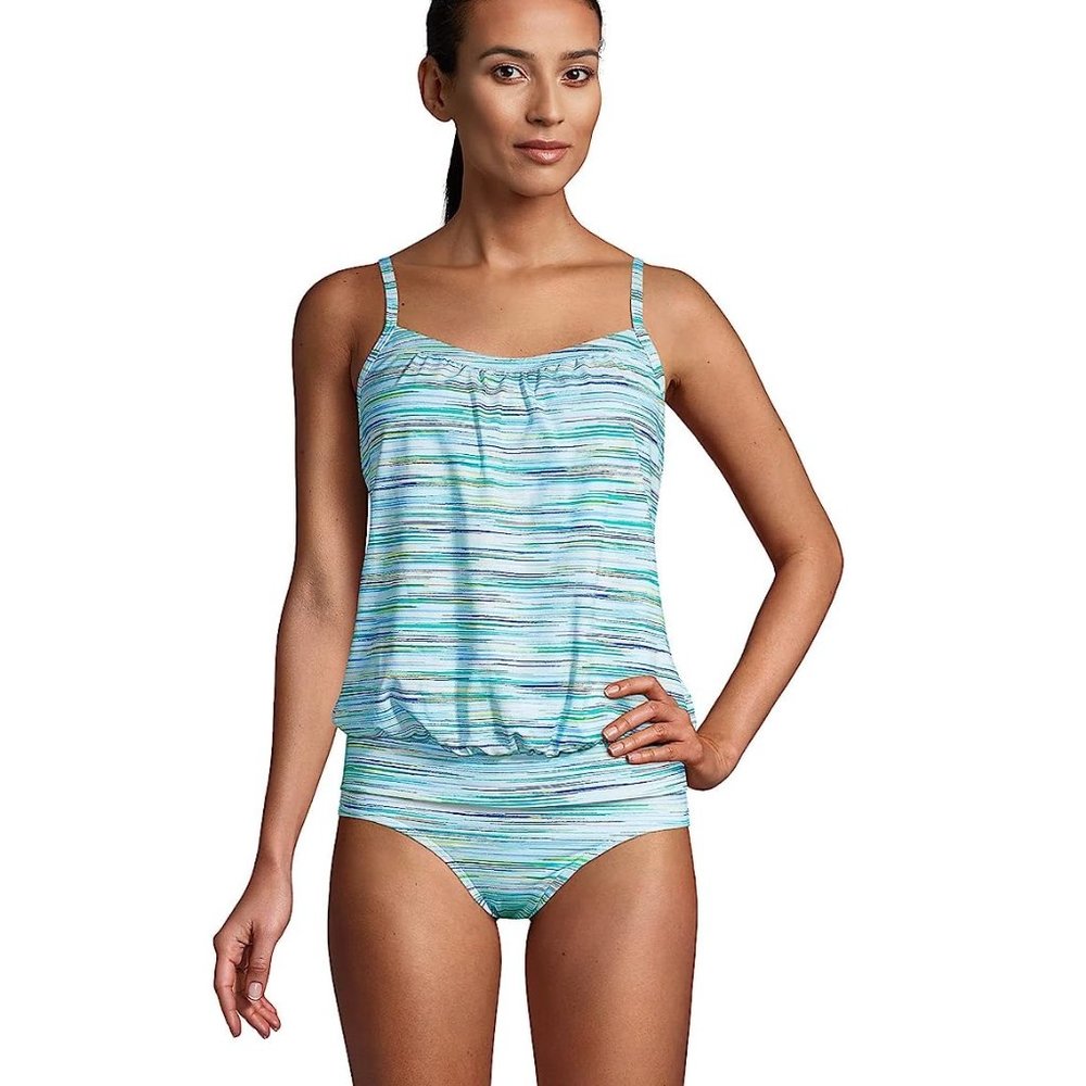 NWT Lands' End Women's Blouson Tummy Hiding Tankini Top Size 4 DD Cup $60 Z294